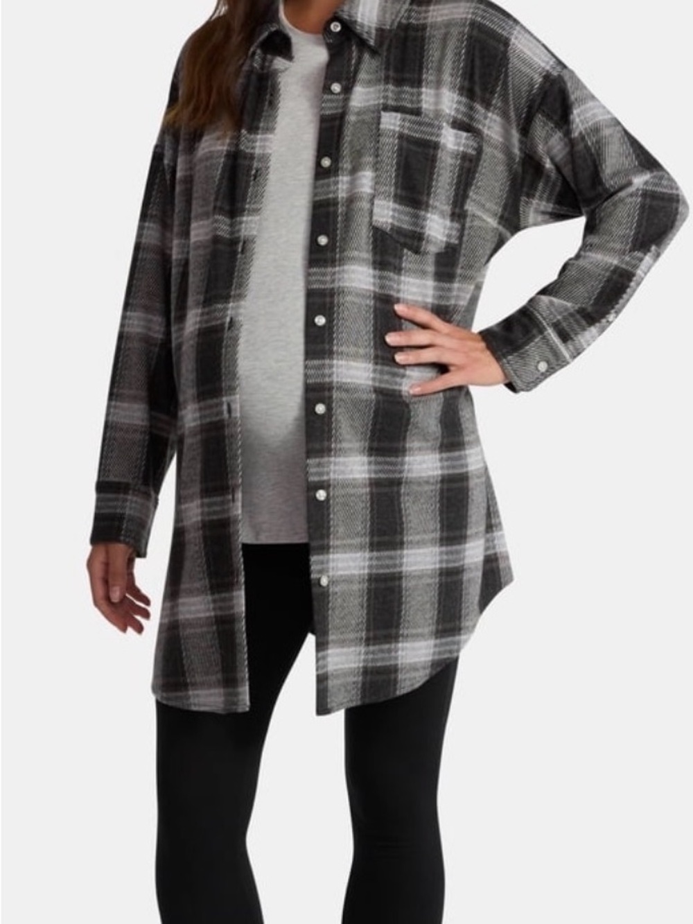 NWT Plaid Button-Up Boyfriend Maternity Long-Sleeved SOFT Size Small (4-6)